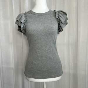 Fun Gray Ruffle Sleeve Blouse
